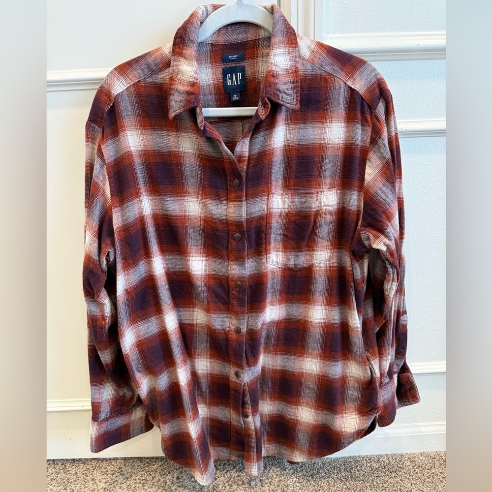 GAP Burgundy and Cream Plaid Flannel Shirt